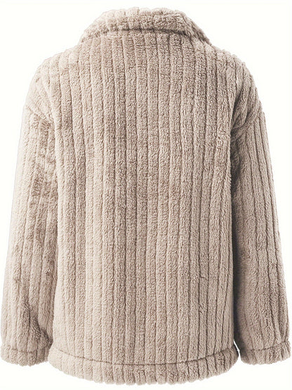 Ladies' Teddy Coat with Shawl Collar and Long Sleeves for Casual Autumn and Winter