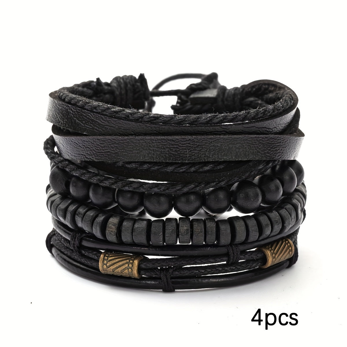 Bracelets with Stylish Leather and Wooden Set for the Modern Man