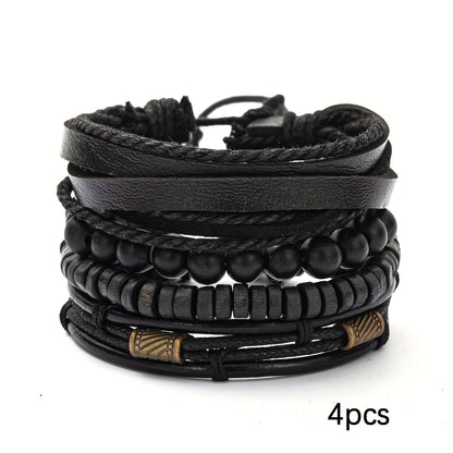 Bracelets with Stylish Leather and Wooden Set for the Modern Man