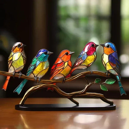 Table with Modern Bird Sculpture with Coloured Glass and Decorative Art Design