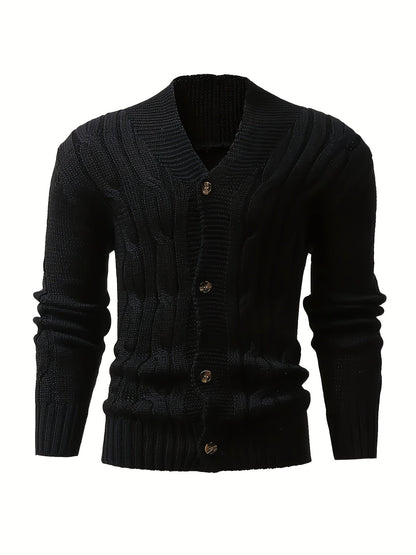 Men's Cable Knit Cardigan with V-Neck for Comfortable and Versatile