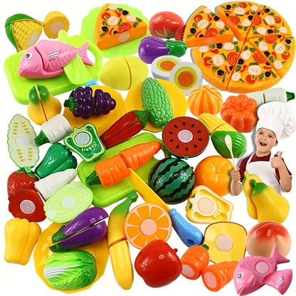 Set with Educational Cutting Food, Fruit, and Vegetables for Perfect