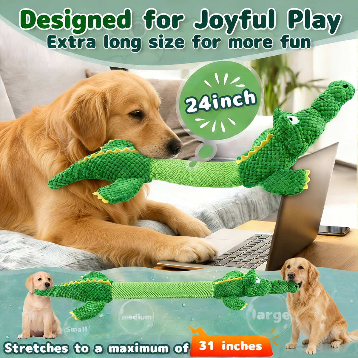 Toy with Sturdy Crocodile Dog Squeaker for Tug-of-War and Interactive Play
