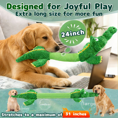 Toy with Sturdy Crocodile Dog Squeaker for Tug-of-War and Interactive Play
