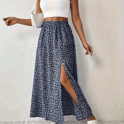 Elegant Summer Maxi Skirt with Floral Print and Airy Split for Women