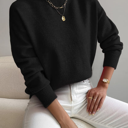 Ladies' Knitted Jumper with a High Neck and Long Sleeves for Autumn Winter