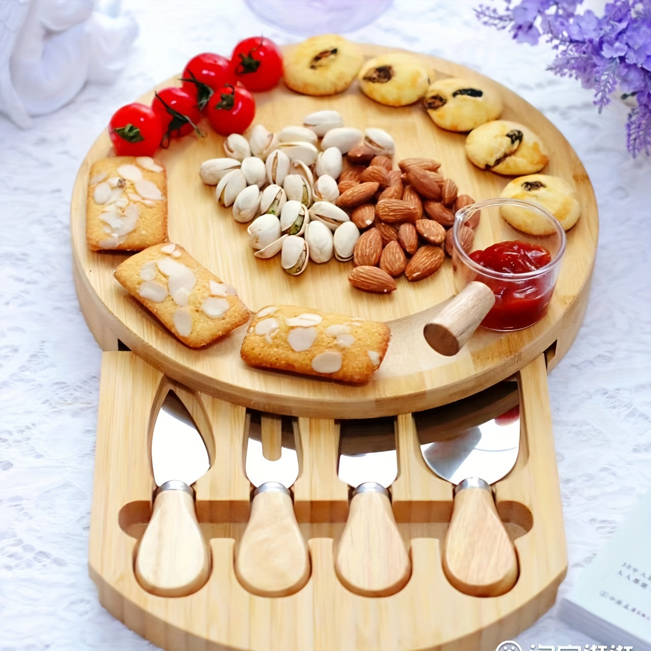 Bamboo Cheese Board with Cheese Knives for Stylish and Practical for Any Occasion