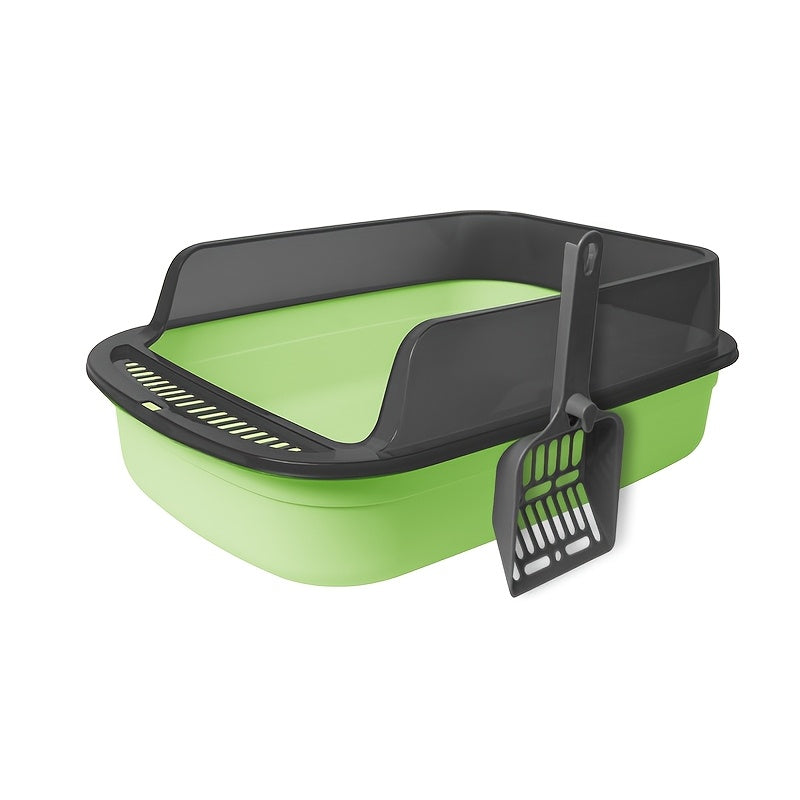Cat Litter Tray with Raised Edge and Scoop with Splash-Free and Practical Design