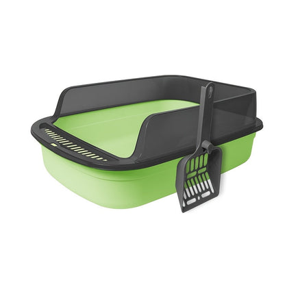 Cat Litter Tray with Raised Edge and Scoop with Splash-Free and Practical Design
