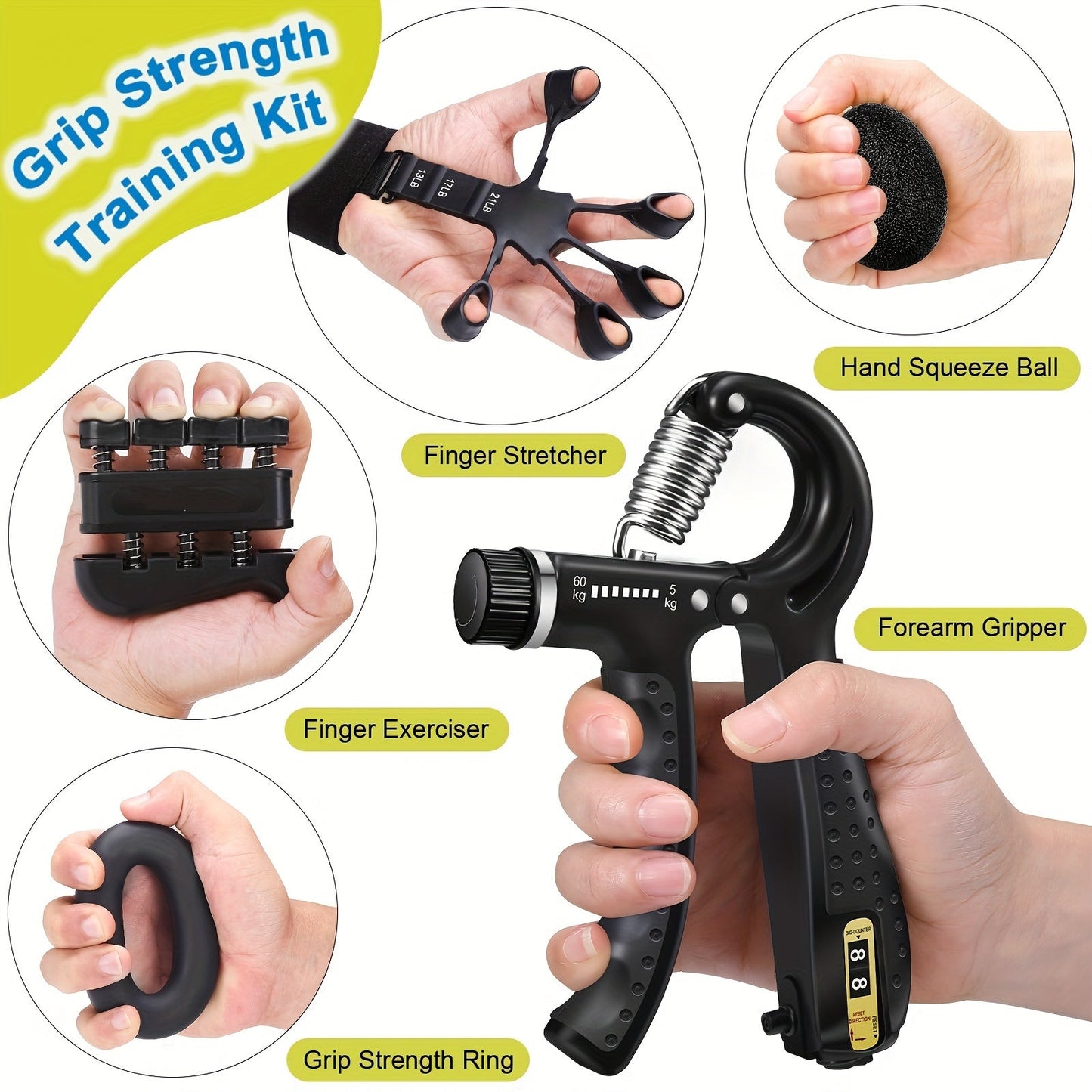 Set Powergrip Hand Trainer for 5-in-1 for Strong Hands and Forearms