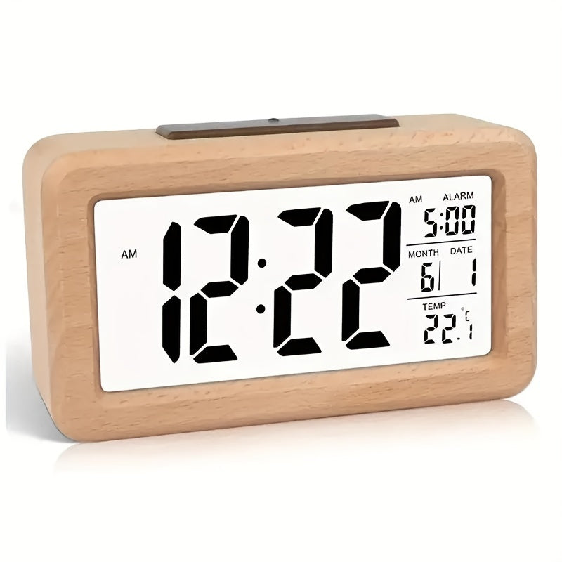 Clock Wooden Digital Alarm for LED Display with Temperature and Date
