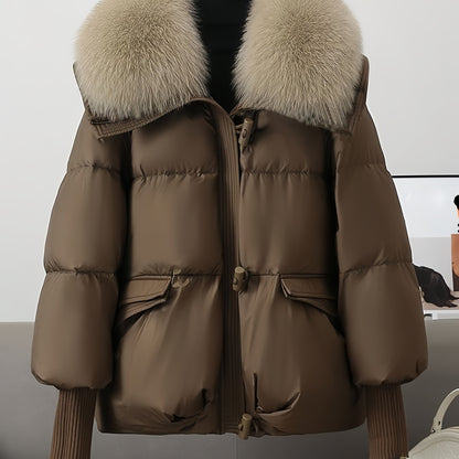 Ladies' Bomber Jacket with Removable Collar for Warm and Elegant