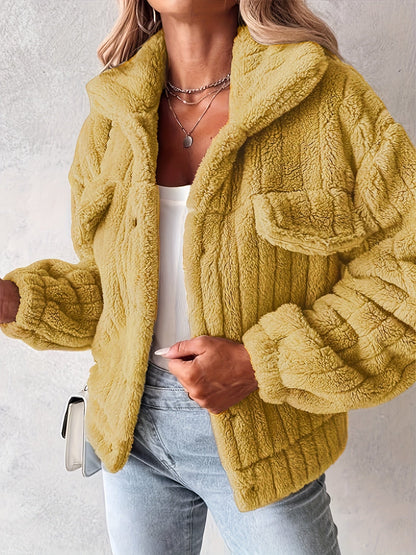 Ladies' Teddy Coat with Shawl Collar and Long Sleeves for Casual Autumn and Winter