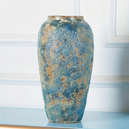 Vase with Unique Vintage Ceramic Design with Handmade Blue Earthenware for an Authentic Look