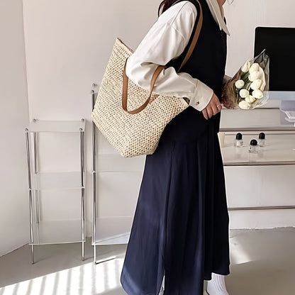 Bag with Beach French Straw Tote Bag Spacious Woven Summer Bag