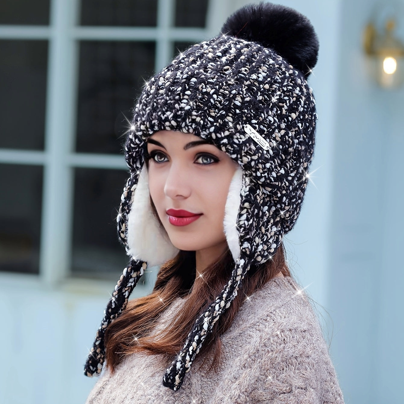 Olivia Warm Winter Hat for Knitted Hat with Fleece and Ear Flaps