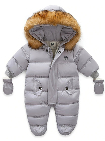 Snowy Baby Romper for Warm Winter Onesie with Hood for Outdoors