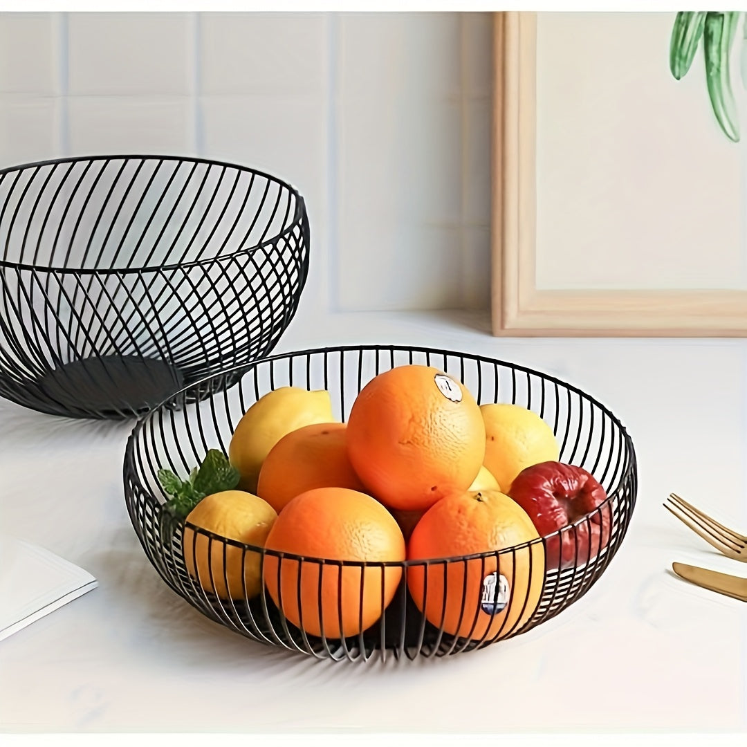 Table with Round Metal Fruit Bowl for and Kitchen with Minimalist and Decorative Design