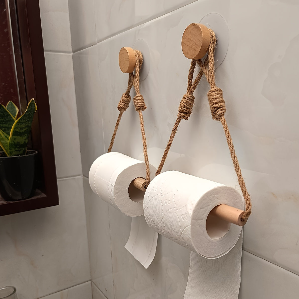 Holder Rustic Toilet Paper for Macramé Rope and Wooden Rod for Bathroom