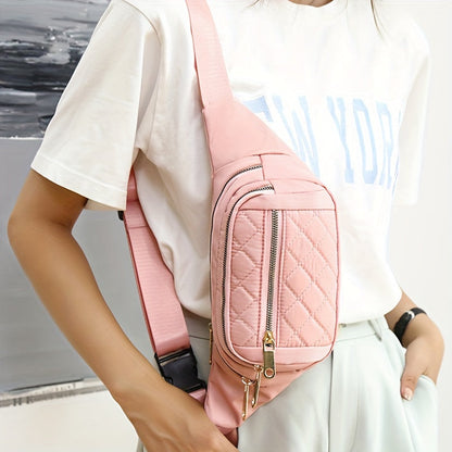 Bag with Lightweight Bum Design for Women with Quilted Check Pattern and Double Zipper