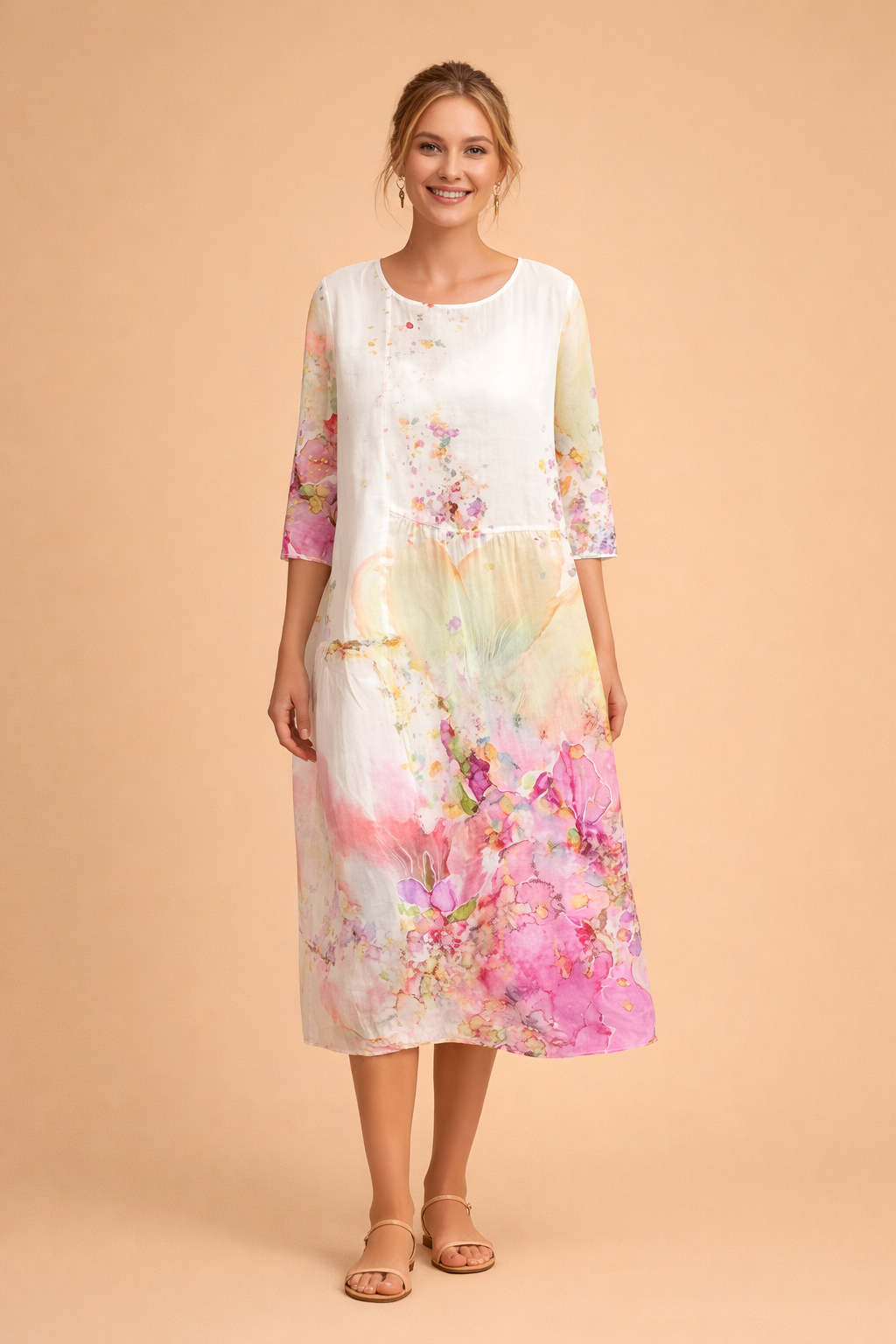 Ladies Elegant Midi Dress with Floral Print and Airy Fit
