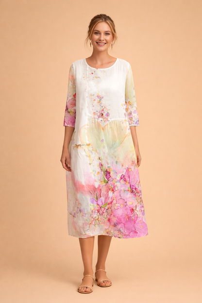 Ladies Elegant Midi Dress with Floral Print and Airy Fit