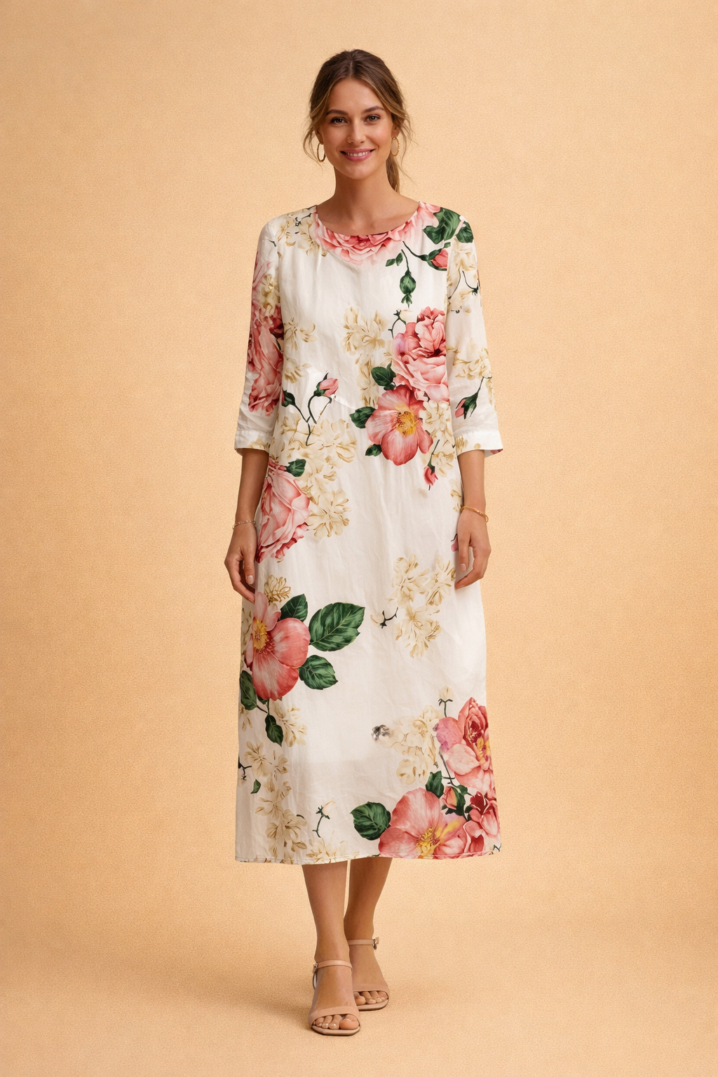 Ladies Elegant Midi Dress with Floral Print and Airy Fit