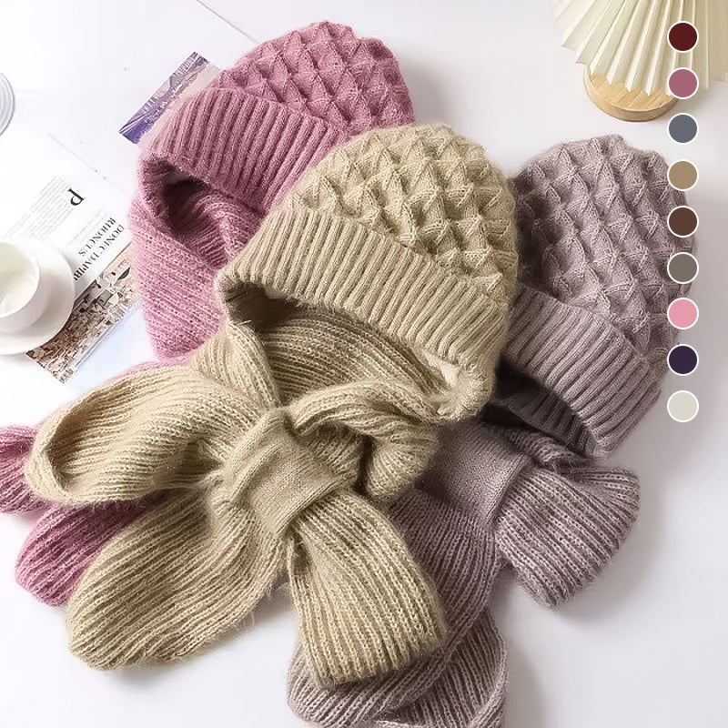 Knitted Winter Hat with Integrated Scarf with 2-in-1 Design