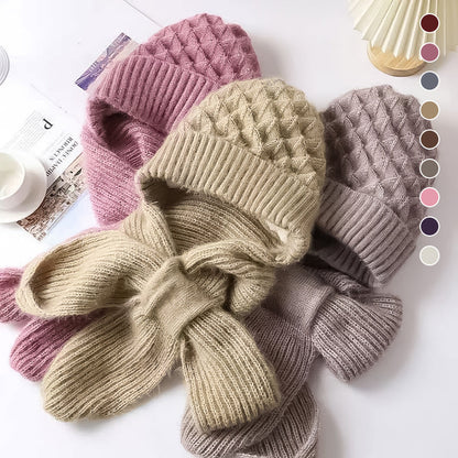 Knitted Winter Hat with Integrated Scarf with 2-in-1 Design