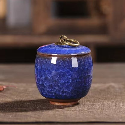 Ceramic Pet Urn with Craquelé Glaze for Ashes Memorial at Home