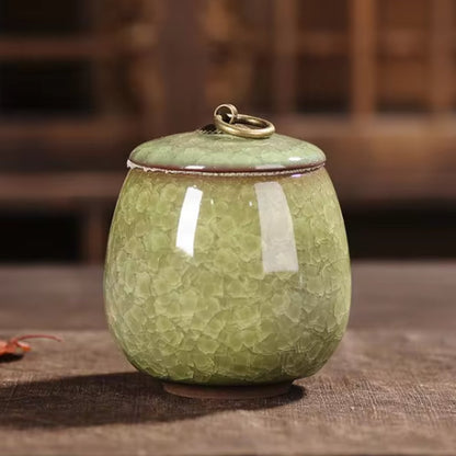 Ceramic Pet Urn with Craquelé Glaze for Ashes Memorial at Home