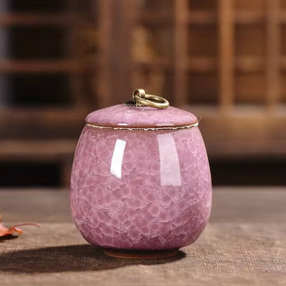 Ceramic Pet Urn with Craquelé Glaze for Ashes Memorial at Home