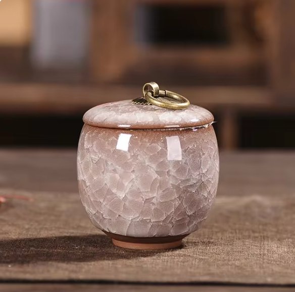 Ceramic Pet Urn with Craquelé Glaze for Ashes Memorial at Home