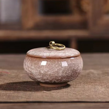 Ceramic Pet Urn with Craquelé Glaze for Ashes Memorial at Home