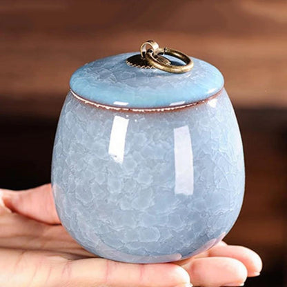 Ceramic Pet Urn with Craquelé Glaze for Ashes Memorial at Home