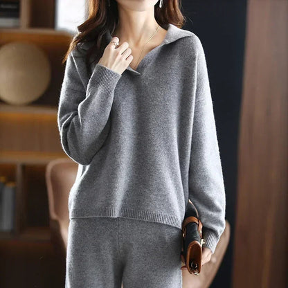 Set Cashmere Two-Piece Ladies for Soft Comfort and Timeless Elegance