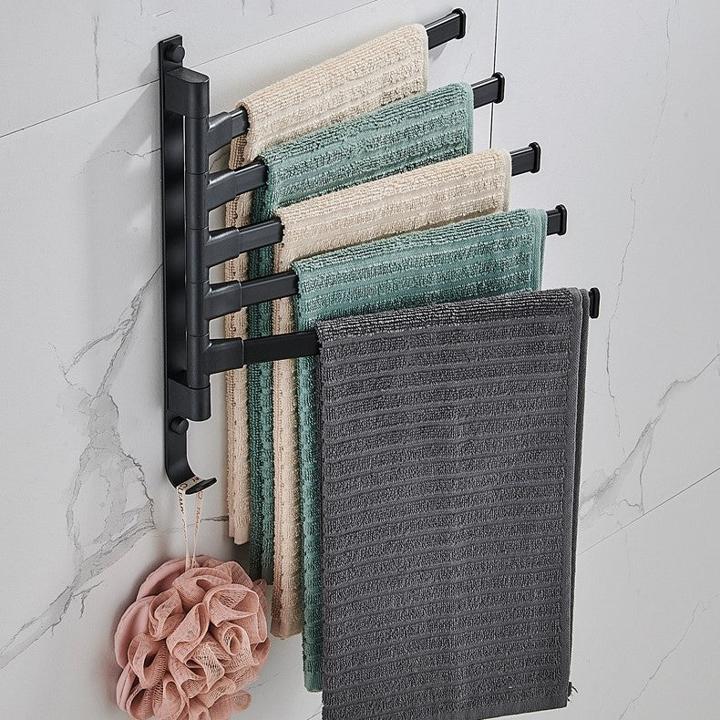 Rack with Towel Design for Bathroom with Five Rotatable Arms and Matte Black Finish