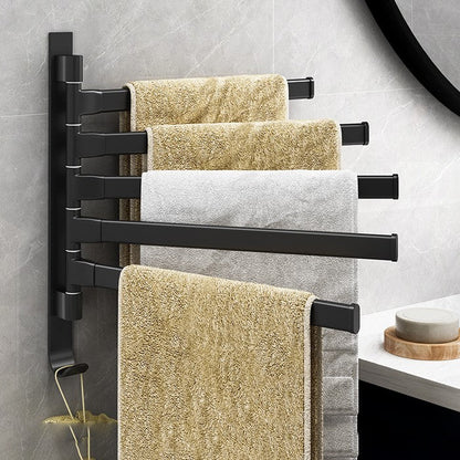 Rack with Towel Design for Bathroom with Five Rotatable Arms and Matte Black Finish
