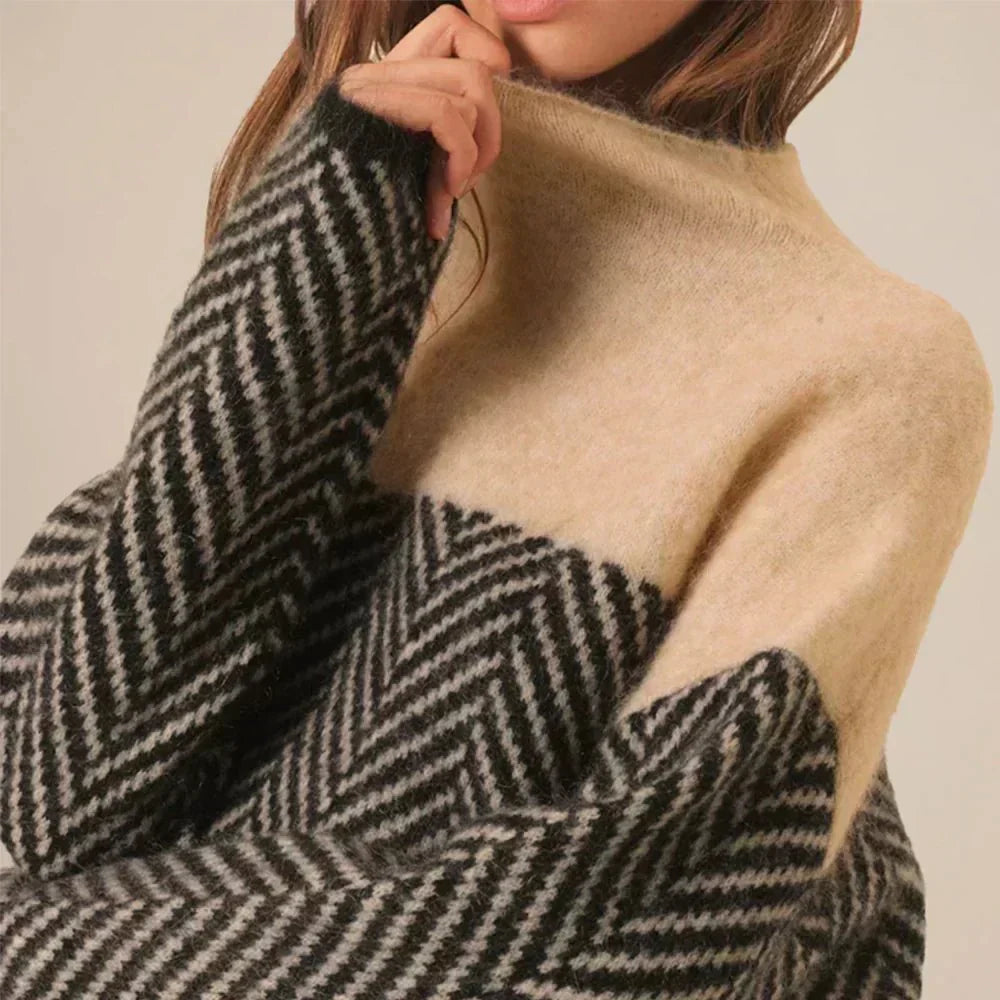 Knitted Women's Jumper with High Collar with Soft, Warm and Modern Design