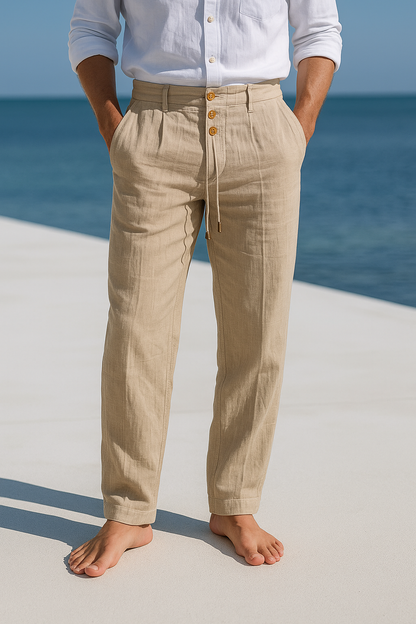 Men's Linen Trousers with Straight Fit and Breathable Summer Comfort
