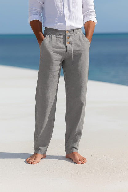 Men's Linen Trousers with Straight Fit and Breathable Summer Comfort