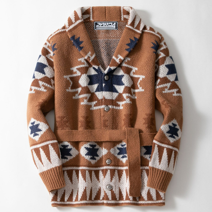 Men's Knitted Cardigan with Shawl Collar and Jacquard Pattern for Warm, Comfortable and Stylish