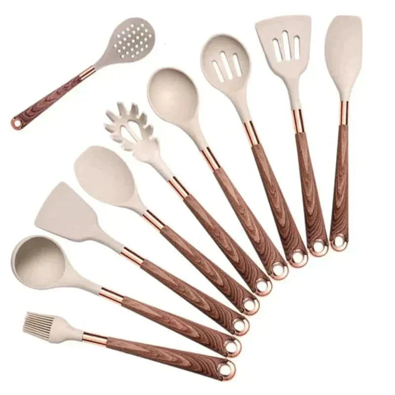 Utensil with 10-Piece Silicone Kitchen Set for Heat Resistant and Suitable for Everyday Use