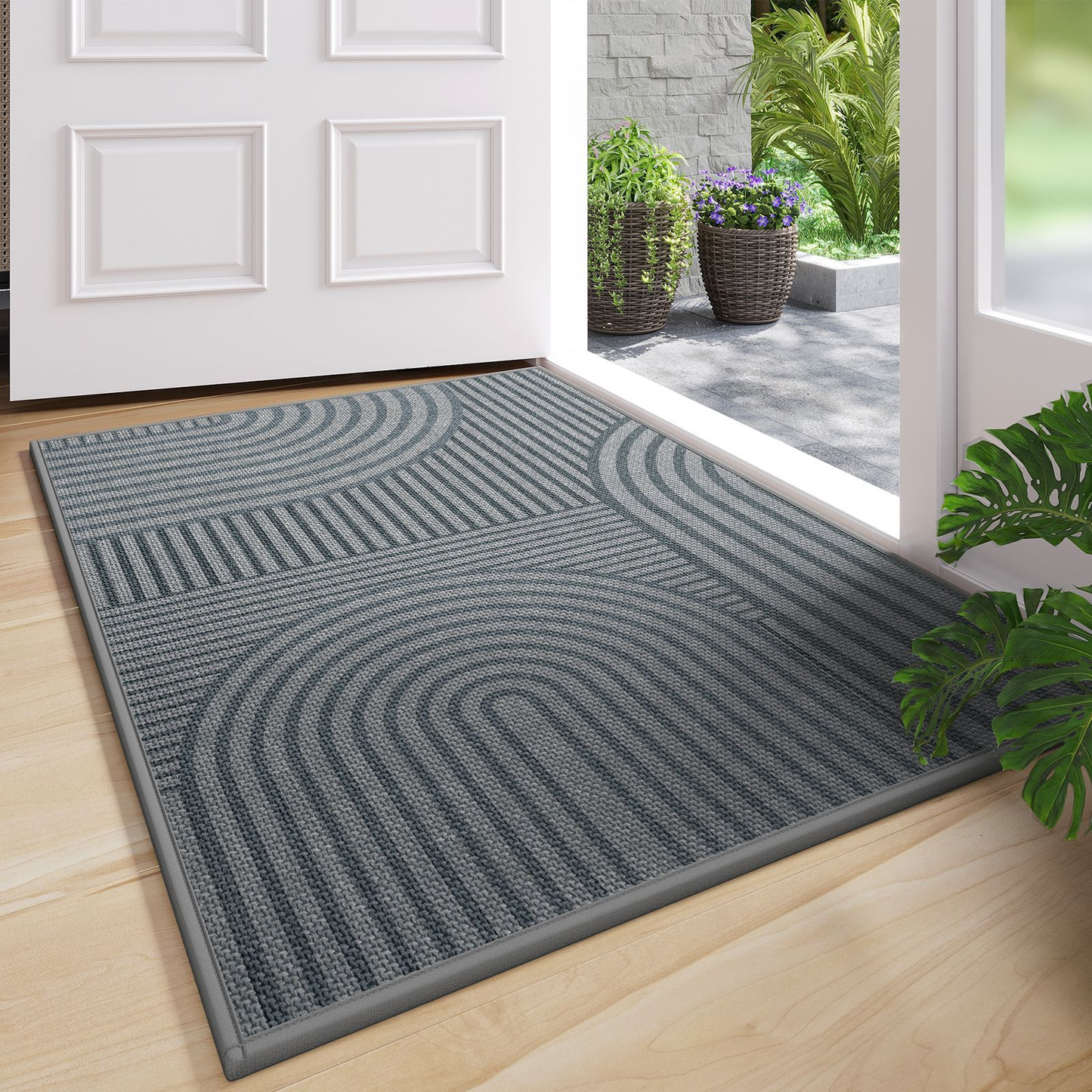 Door Mat with Anti-Slip Ribbed Pattern for Indoor and Outdoor Use
