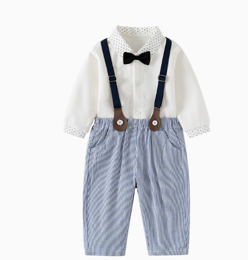 Chic Boys' 3-Piece Suit for Blue Shirt, Waistcoat and Trousers with Bow Tie