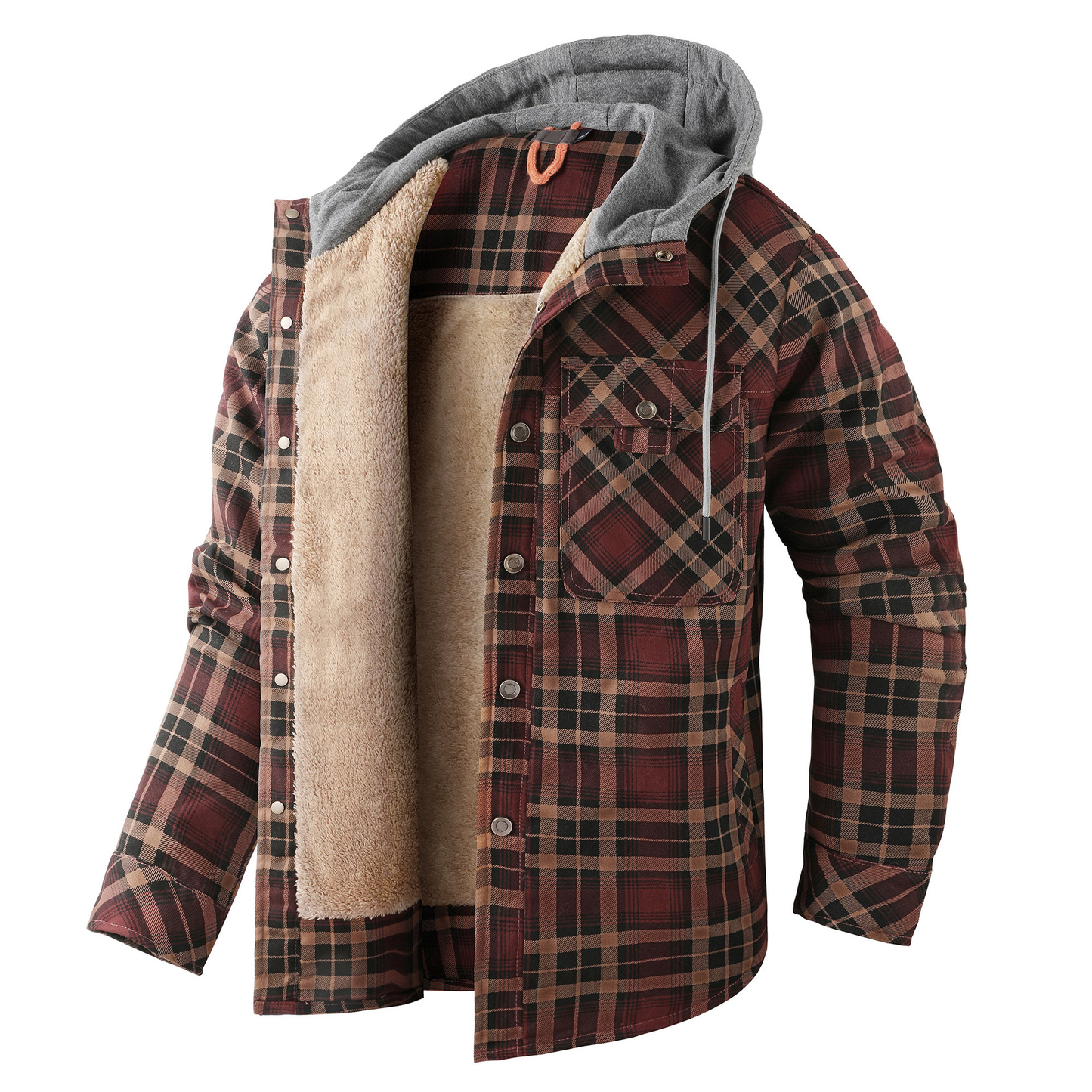 Padded Men's Flannel Jacket with Hood for Warm, Breathable and Practical