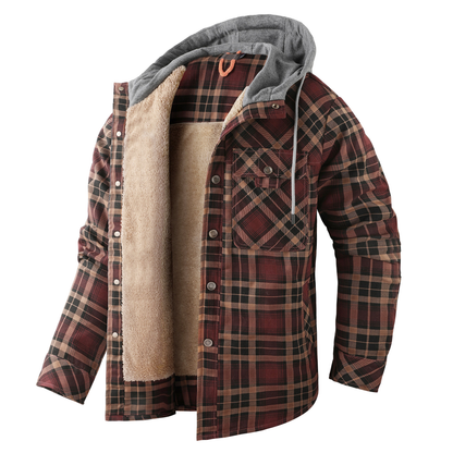 Padded Men's Flannel Jacket with Hood for Warm, Breathable and Practical