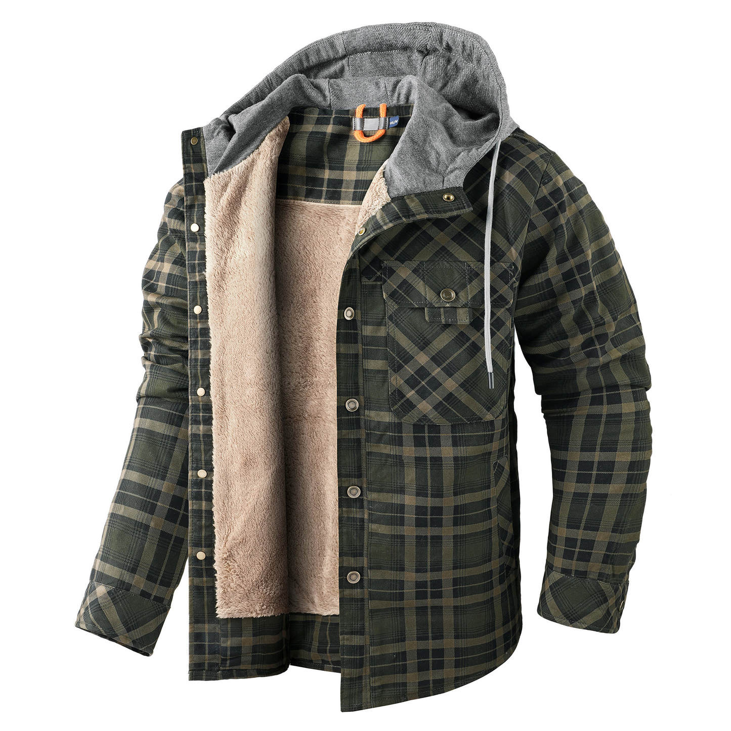 Padded Men's Flannel Jacket with Hood for Warm, Breathable and Practical
