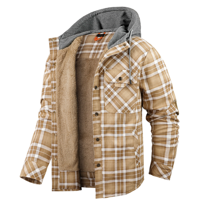 Padded Men's Flannel Jacket with Hood for Warm, Breathable and Practical