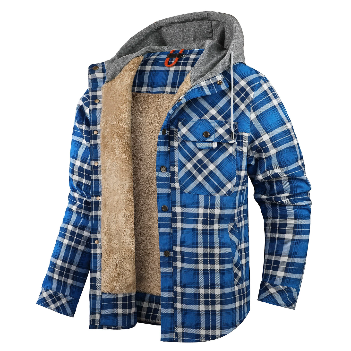 Padded Men's Flannel Jacket with Hood for Warm, Breathable and Practical